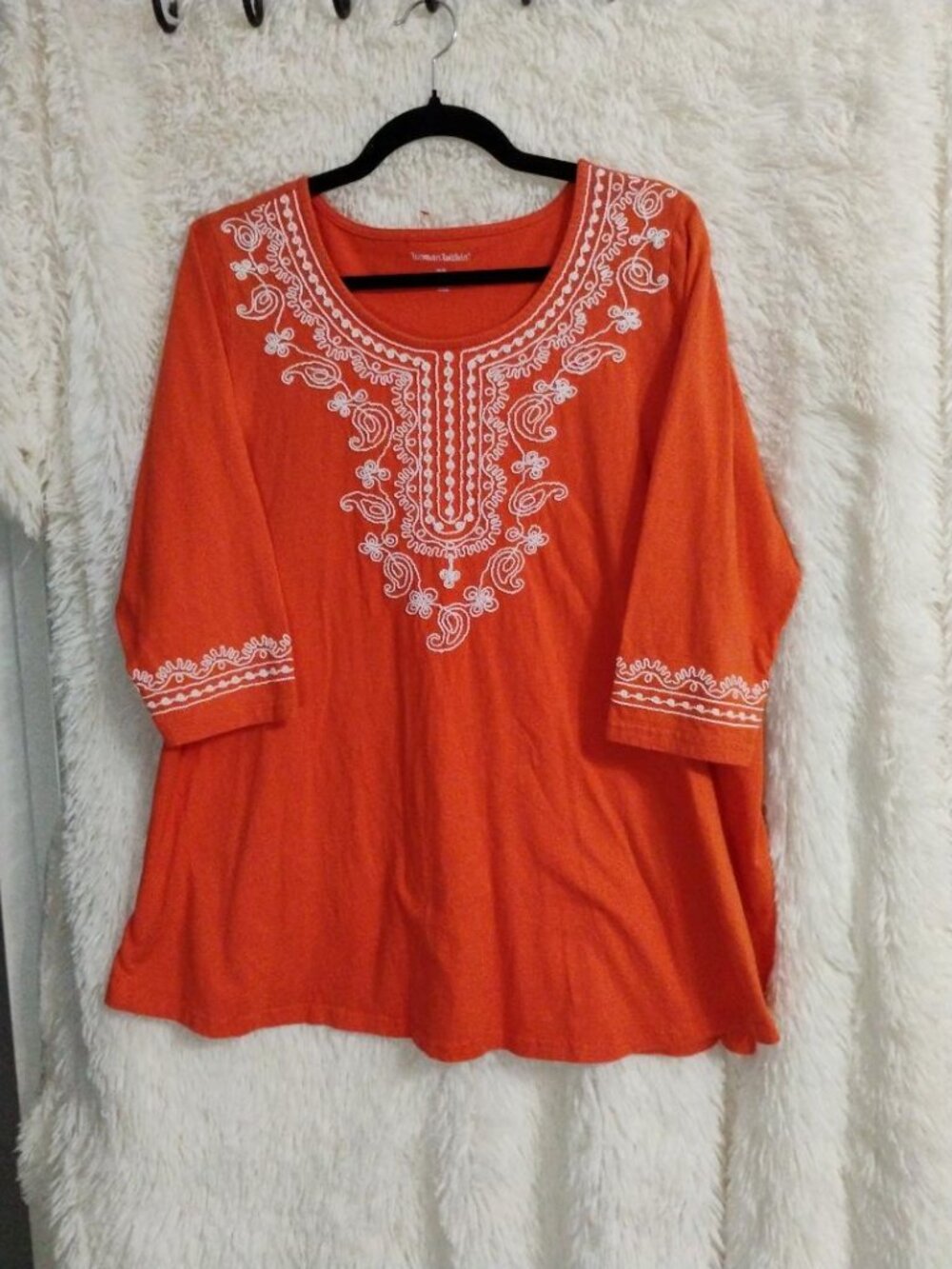 Woman Within 3/4 Sleeve Embroidered Tunic Size 14-16 EUC